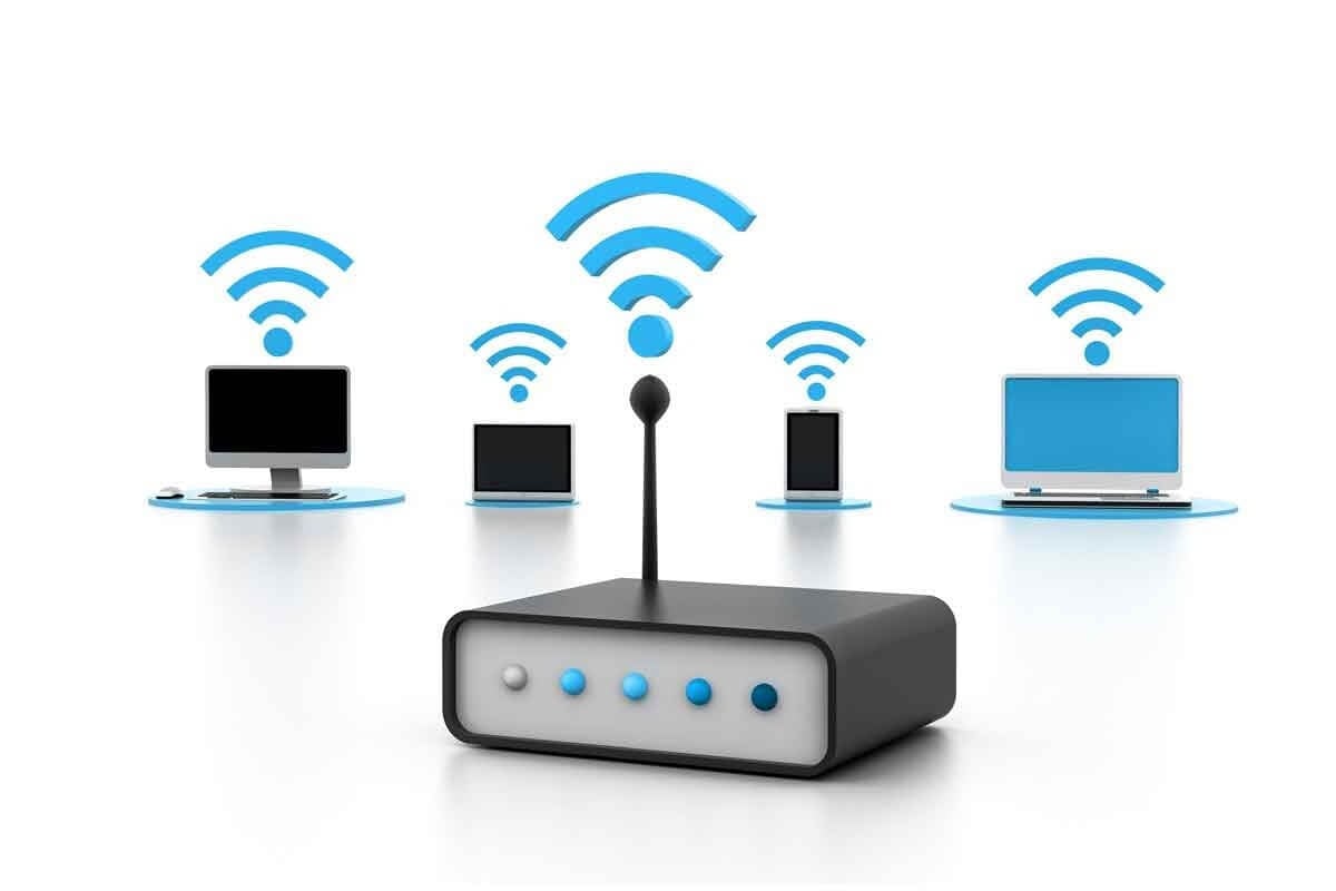 WiFi router connecting multiple devices wirelessly